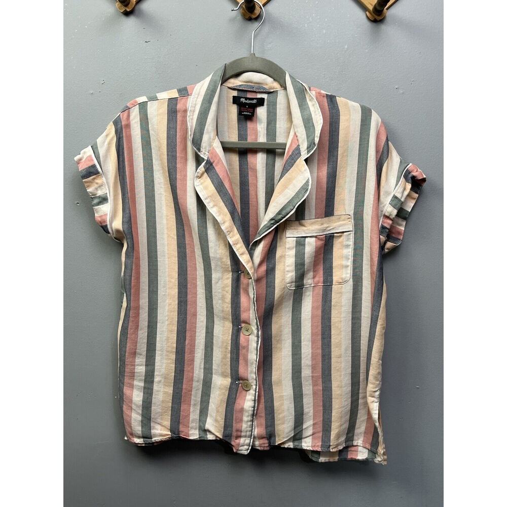Madewell Lonnie Flannel‎ Bedtime Pajama Top Stripe Womens size Medium